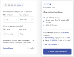 NestEgg Loan Matching - Check my chances example