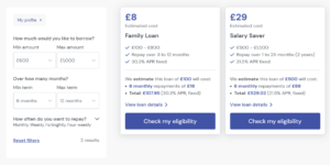 NestEgg Loan Matching showing different loan products