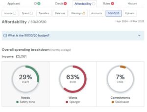 A screenshot of the Decision Engine showing the 50/30/20 budgeting rule