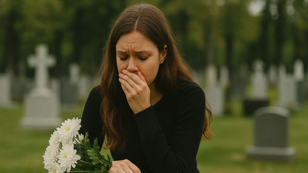 woman at graveside