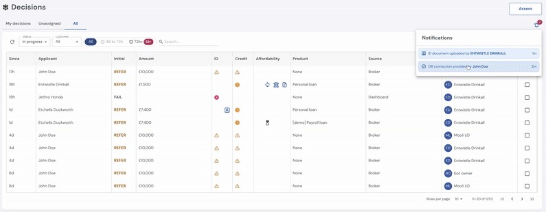 A screenshot of a notification system